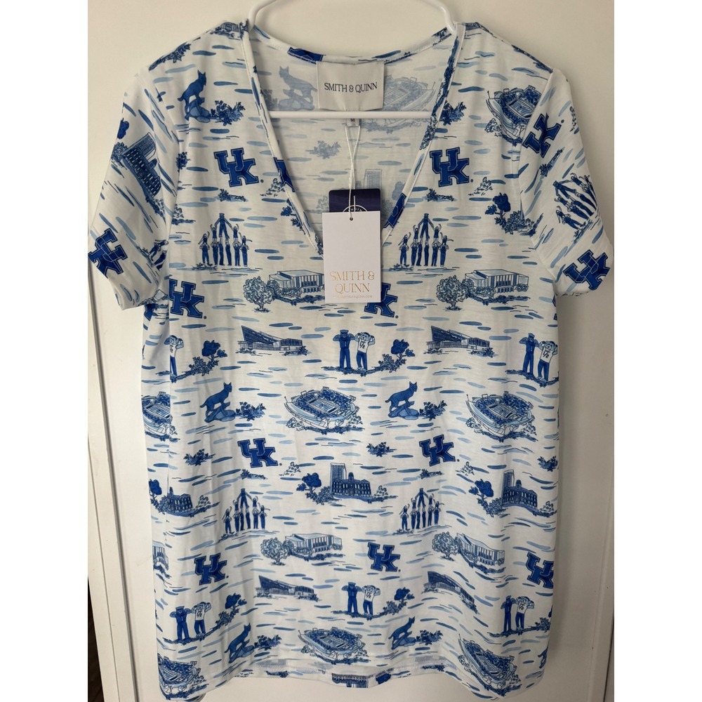 Smith & Quinn Kentucky Wildcats Toile Blake V-Neck Top White Blue UK Size M NWT